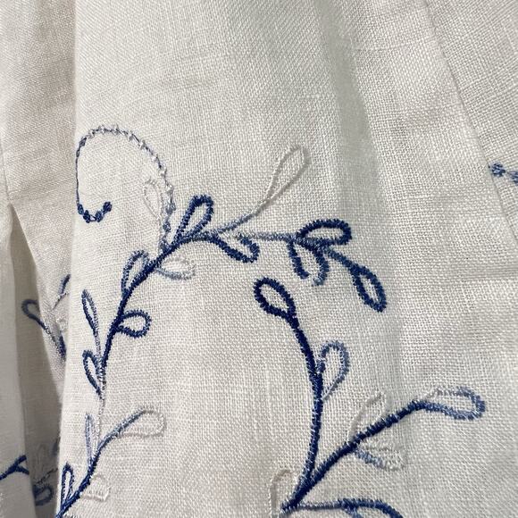 Ann Taylor 100% Linen A Line Skirt Size 8 White Blue Embroidered Floral Lined - Picture 4 of 12